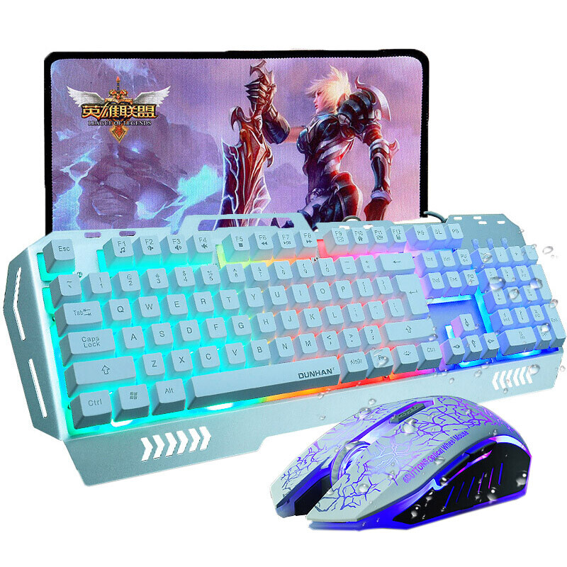 apphome 游戲鍵盤鼠標套裝機械手感發光機械手感鍵盤 CF電腦網吧鍵鼠套裝 金屬面板太空銀單鍵盤